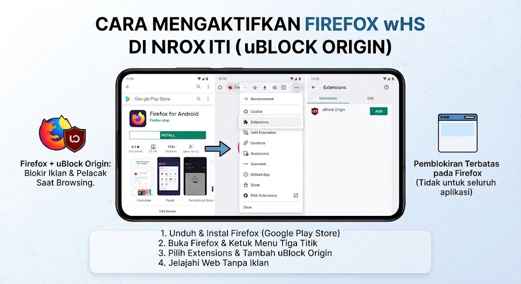 Cara Aktifkan Firefox dan Ekstensi uBlock Origin (AI Generate)