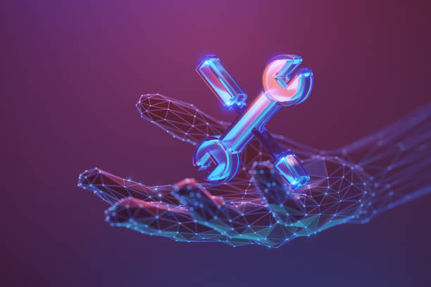 Konsep Perbaikan Renovasi. Alat ikon 3d pada abstrak tangan manusia / iStockphoto
