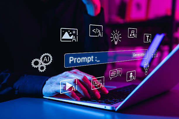 Konsep pembuatan konten AI prompt dan generatif / istockphoto